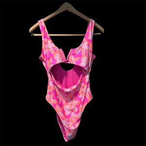 Bingo Surf Floral Pink One Piece Swimsuit Large